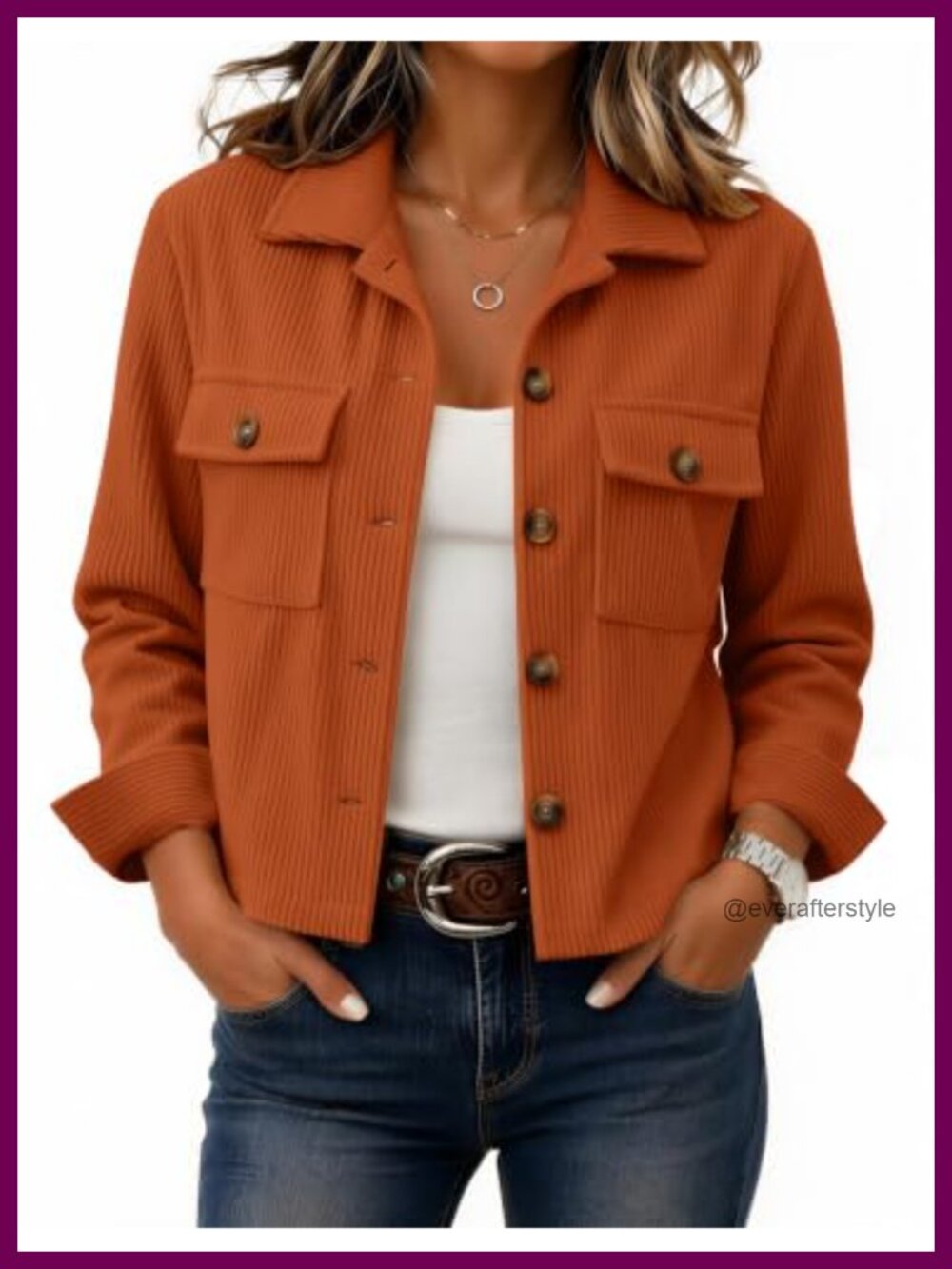 Women's Corduroy Cropped Jacket Button Down Long Sleeve Casual Shacket
